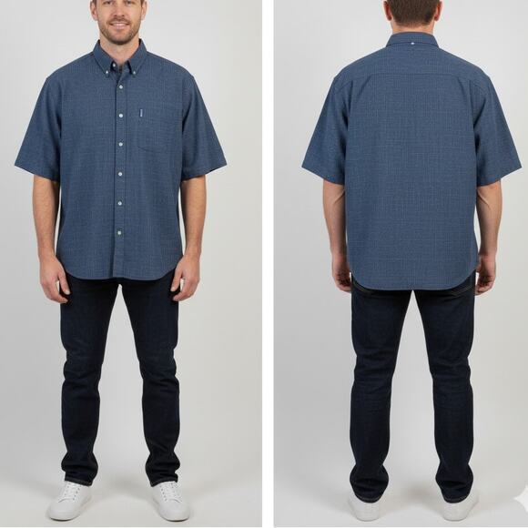 Vtg 90s Y2K Columbia 3XT Tall Blue Grid Cotton Short Sleeve Button Down Shirt - Picture 1 of 10